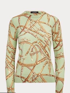 Lauren Ralph Lauren Mint Green Equestrian-Print Crewneck Sweater